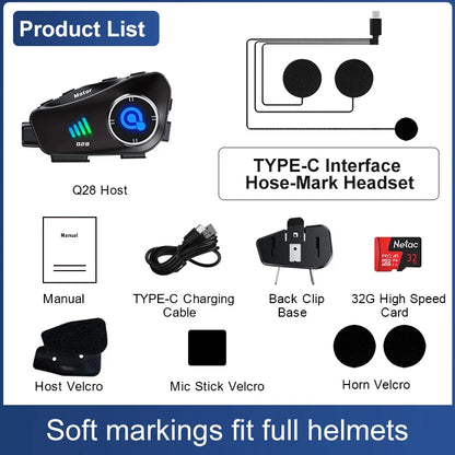 Motorcycle Bluetooth Helmet Headset BT5.3 - HD 1080P Driving Recorder, Wireless Camera & Call Headset with Hard Disk Video Recorder