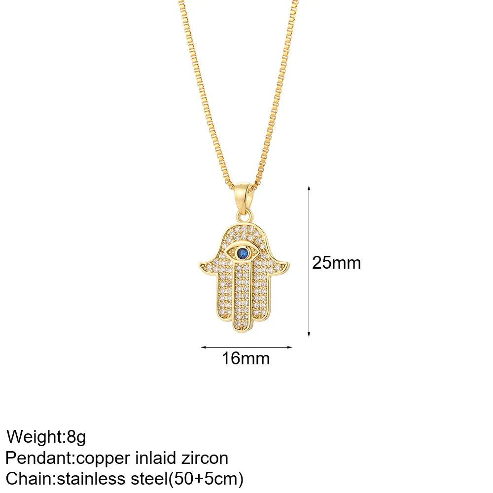 Heart Evil Blue Eye Sun Necklace – Cute Dog, Bee & Elephant Gold Pendant with Long Stainless Steel Chain for Women