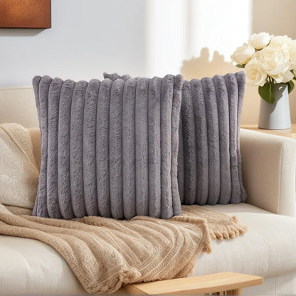 Luxurious Plush Striped Pillowcases – Soft Decorative Cushion Covers for Sofa Interiors