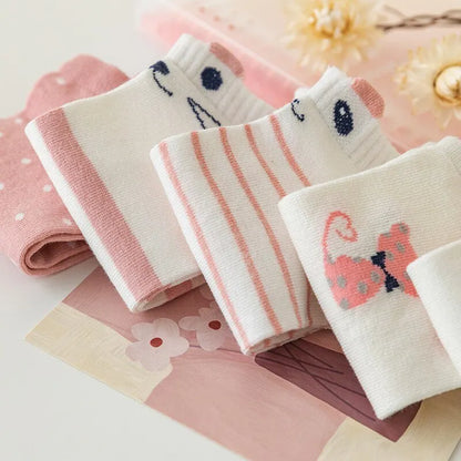 Women's Pink Cat Short Tube Socks - Cute Low Top Casual Socks, 5/10/20 Pairs