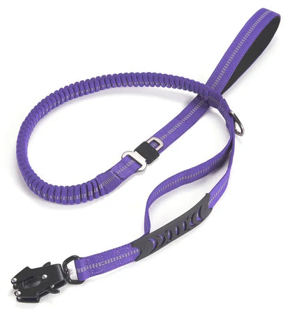 Reflective Shock-Absorbing Dog Leash – Heavy-Duty Tactical Bungee Leash with Car Seatbelt for Large Dogs, No-Pull Pet Leash