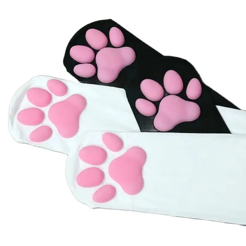 Playful Style Alert: Pink Cat Paw Pad Sock Lolita Thigh High Socks - Adorable Cosplay 3D Kitten Claw Stockings for Women and Children