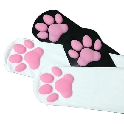 Playful Style Alert: Pink Cat Paw Pad Sock Lolita Thigh High Socks - Adorable Cosplay 3D Kitten Claw Stockings for Women and Children