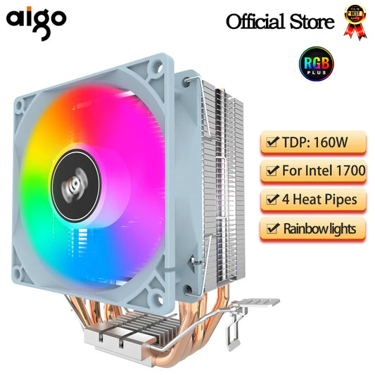 Aigo CPU Cooler with 2/4/6 Heat Pipes — Silent RGB Fan, 3-Pin PWM Radiator for Intel & AMD CPUs