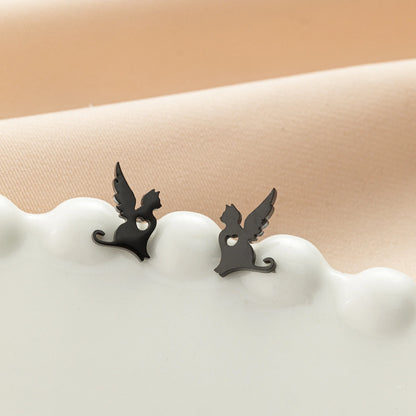 Jisensp Cartoon Cat Earrings — Cute Stainless Steel Kitten Studs for Women & Girls, Funny Animal Jewelry