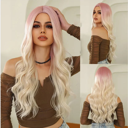 Long Wavy Brown Synthetic Wig for Women – Middle Part, Natural Look, Heat-Resistant Fiber for Daily Wear & Cosplay