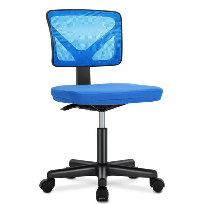 Mesh Armless Office Chair – Low Back with Lumbar Support, Adjustable Height, 360° Swivel & Wheels