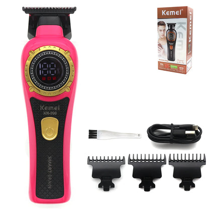 Kemei KM-999 Hair Trimmer for Men – DLC T-Blade, Zero Gapped, LED Display, Cordless USB Professional Hair Clipper