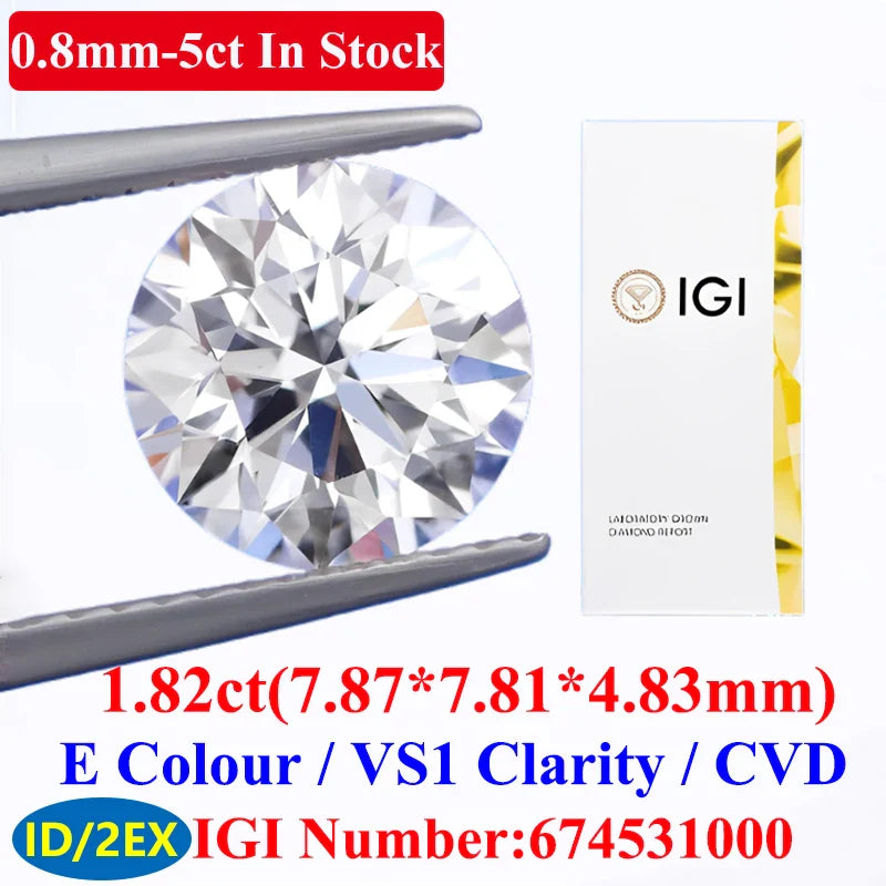 0.1–5CT Super White Lab-Grown Diamond Loose — IGI/GIA Certified, HPHT & CVD, DEFG VVS-SI, Diamond Tester Approved for Wedding Jewelry