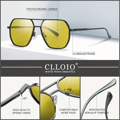 CLLOIO Anti-Glare Day & Night Vision Glasses – Polarized Photochromic UV400 Driving Sunglasses for Men & Women