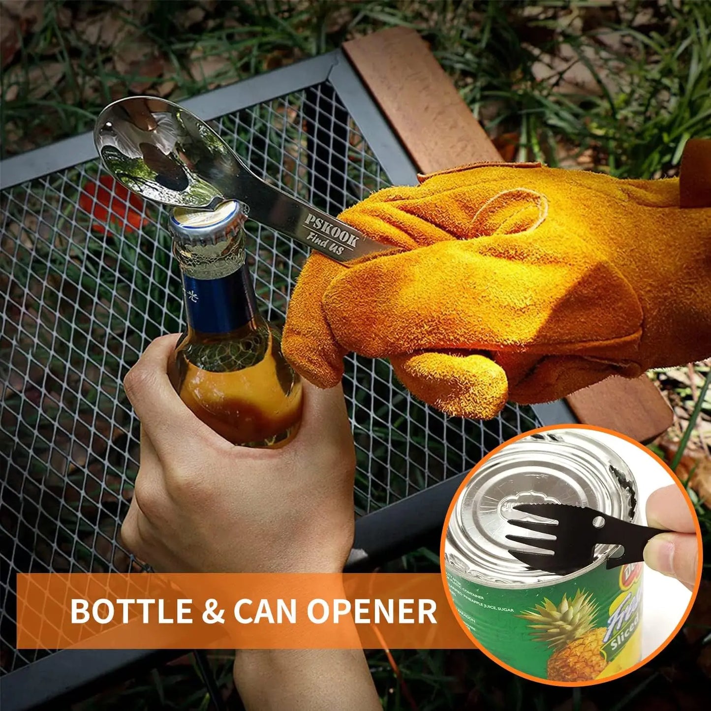 5-in-1 Tactical Spork — Stainless Steel Spoon, Fork, Knife, Can & Bottle Opener Combo for Camping & Hiking