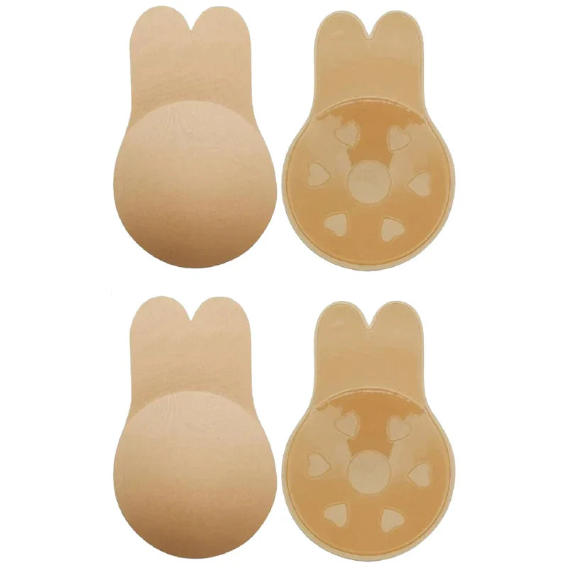 Women's Push-Up Silicone Invisible Bra – Strapless Self-Adhesive Lift Tape with Reusable Rabbit Nipple Covers