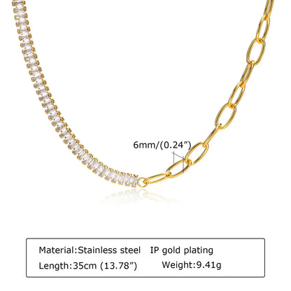 Chunky Gold-Plated Link Necklace — Stainless Steel Oval Chain Choker for Women, Minimalist Jewelry