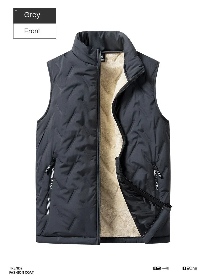 Men’s Autumn & Winter Cotton Vest Jacket – Casual Warm Sleeveless Top with Standing Collar, Plus Size Multifunctional Outerwear