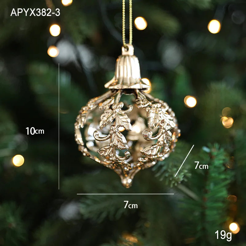 Christmas Tree Ornaments – Gold Plastic Balls with Butterfly, Dragonfly, Angel & Snowflake Decorations