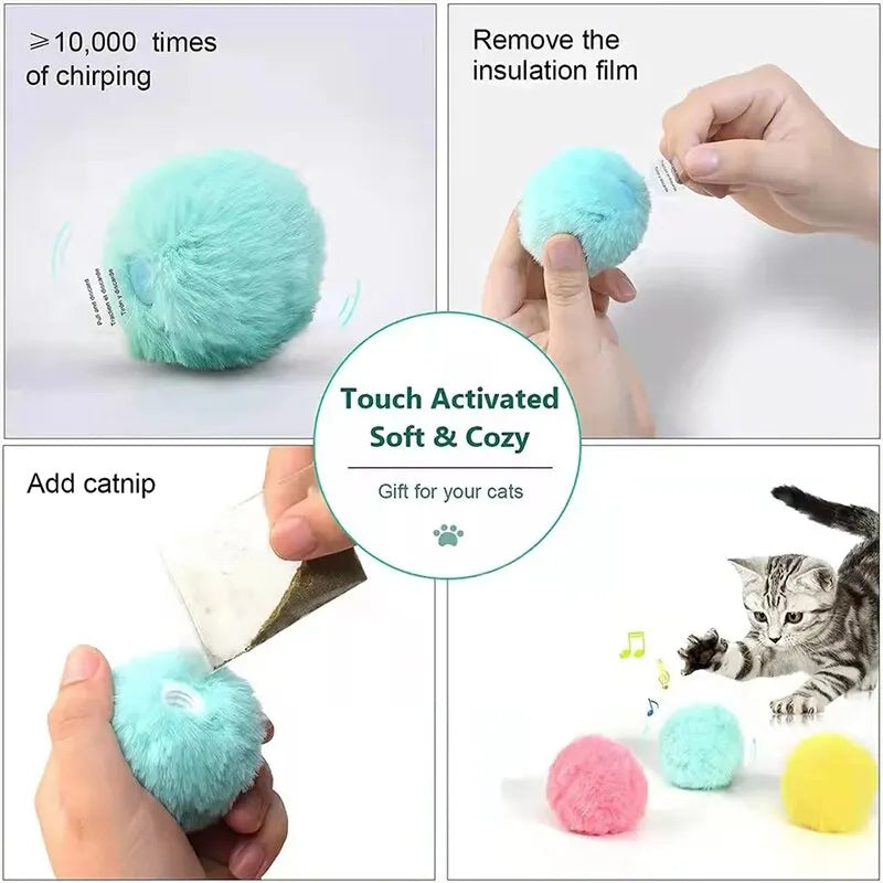 Interactive Smart Cat Toy Ball: Plush Electric Catnip Training Toy with Touch Sounding - Pet Product Squeak Toy for Kittens