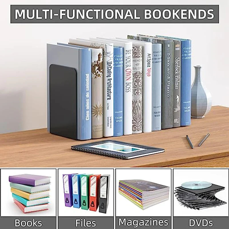 Organize Your Space: Simple Ins Wind Metal Desktop Book Stand - Student Book Block with Large Thickened 2-Piece Storage Rack - Stationery in Elegant Black