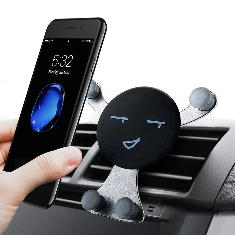Gravity Car Phone Holder – Air Vent Clip with Smile Face Bear, Mobile Stand for iPhone, Samsung, and GPS Devices