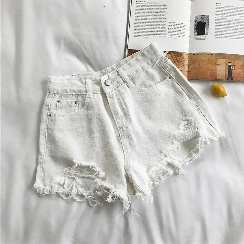 Women's High-Waist Denim Shorts – Summer Korean Y2K Cowboy Style with Tassels & Pockets
