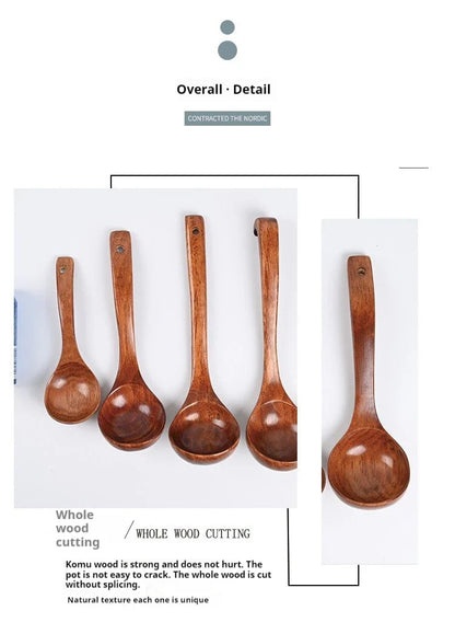 Non-Stick Wooden Cooking Spoon — Solid Anti-Scalding Soup Ladle for Daily Kitchen Use