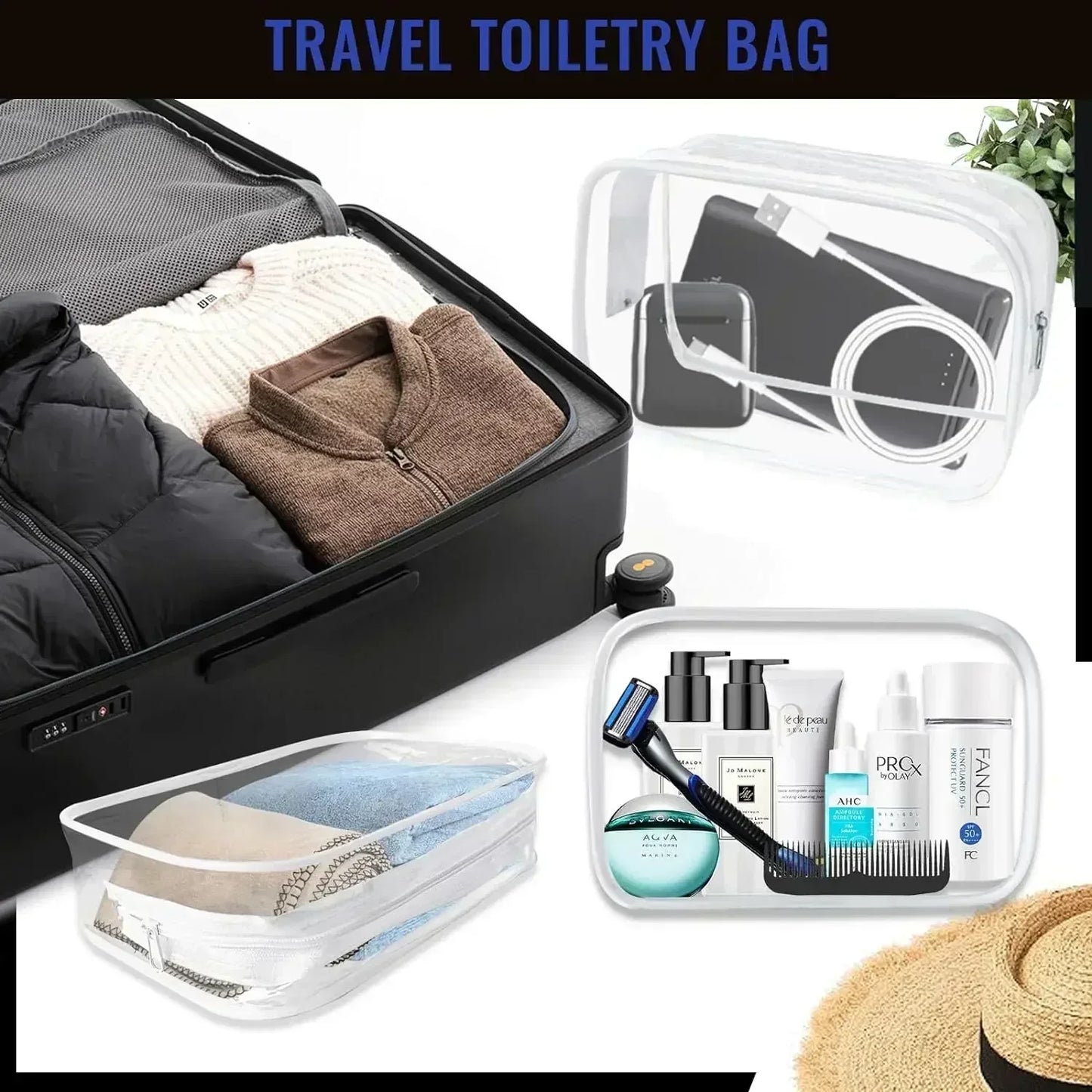 1/20PCS Transparent PVC Travel Organizer — Clear Makeup & Cosmetic Bag, Toiletry & Beauty Case