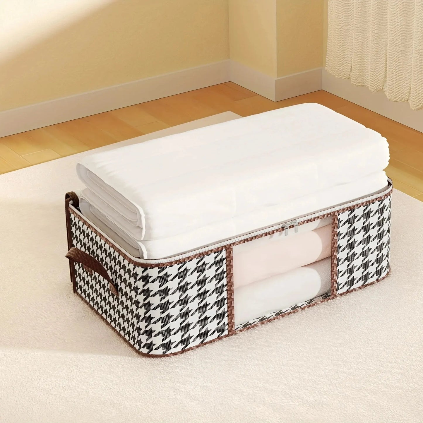 Large Capacity Visible Storage Box: Portable Household Clothes Organizer - Foldable, Dustproof Quilt Container with Handles and Zipper