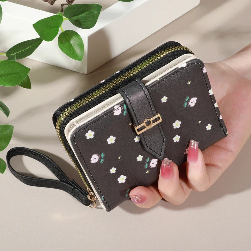 Flower Patterned Credit Card Holder – Small Zipper Card Case Wallet for Women & Men, Handheld and Compact