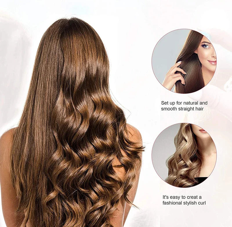 2-in-1 Wireless Hair Straightener & Curler – USB Rechargeable Diamond Design Styling Brush for Travel & Home
