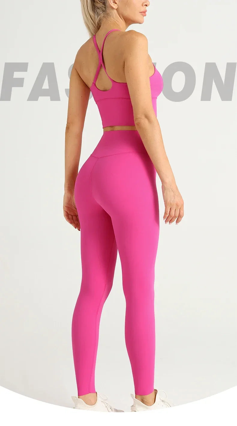 2-Piece Women’s Yoga Tracksuit – Athletic Pilates Fitness Set with Sports Bra & Leggings for Gym Workout