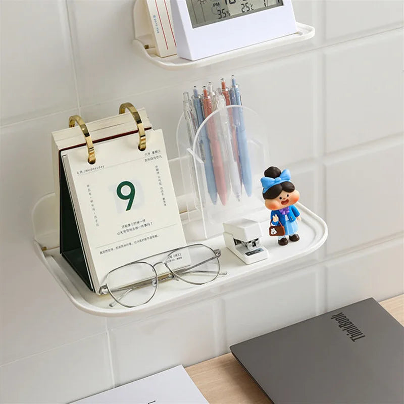 Foldable Wall Shelf - Punch-Free Wall-Mounted Plastic Floating Shelf for Bathroom, Toilet, Towel, and Clothes Storage