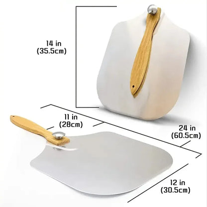 Premium Stainless Steel Aluminum Folding Pizza Spatula - Versatile Baking Tool with Foldable Oak Handle
