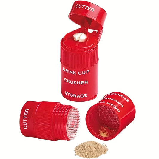 2-in-1 Pill Crusher – Creative Cutter & Grinder for Pills, Vitamins, Tablets, with Stainless Steel Blade and Removable Drinking Cup