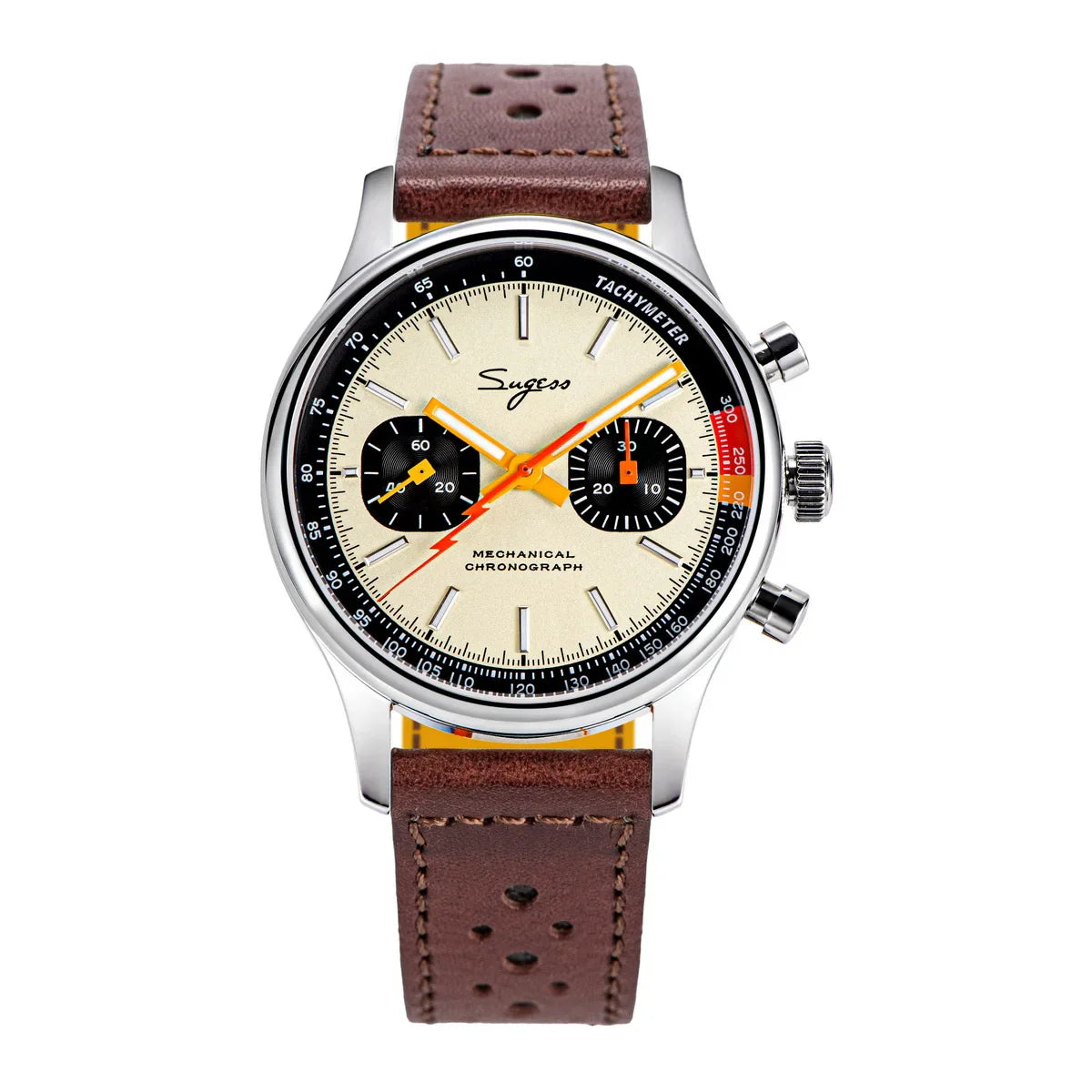 Sugess Pilot Men’s Chronograph Watch — Original ST1901 Mechanical Movement, Sapphire Crystal, Waterproof Racing Strap