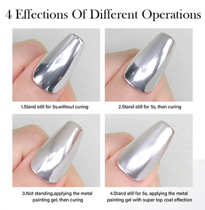 BORN PRETTY 5ML Super Silver Metallic Gel Nail Polish - Mirror Chrome Effect, Semi-Permanent Metal Painting Gel for DIY Nails
