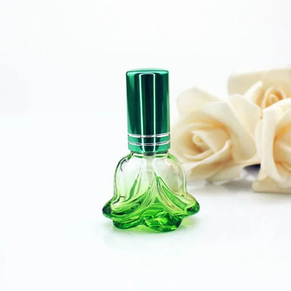 6ml Rose-Shaped Glass Perfume Bottle – Colorful Refillable Mini Scent Sprayer for Travel & Samples