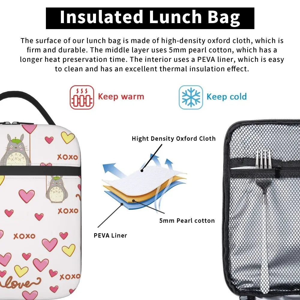 Totoro Miyazaki Anime Insulated Lunch Tote Bag – Portable Thermal Cooler for School & Office