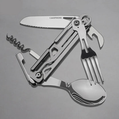 Outdoor Multi-Function Portable Tableware - Foldable Cutlery Set with Knife, Fork, Spoon, and Bottle Opener for Camping