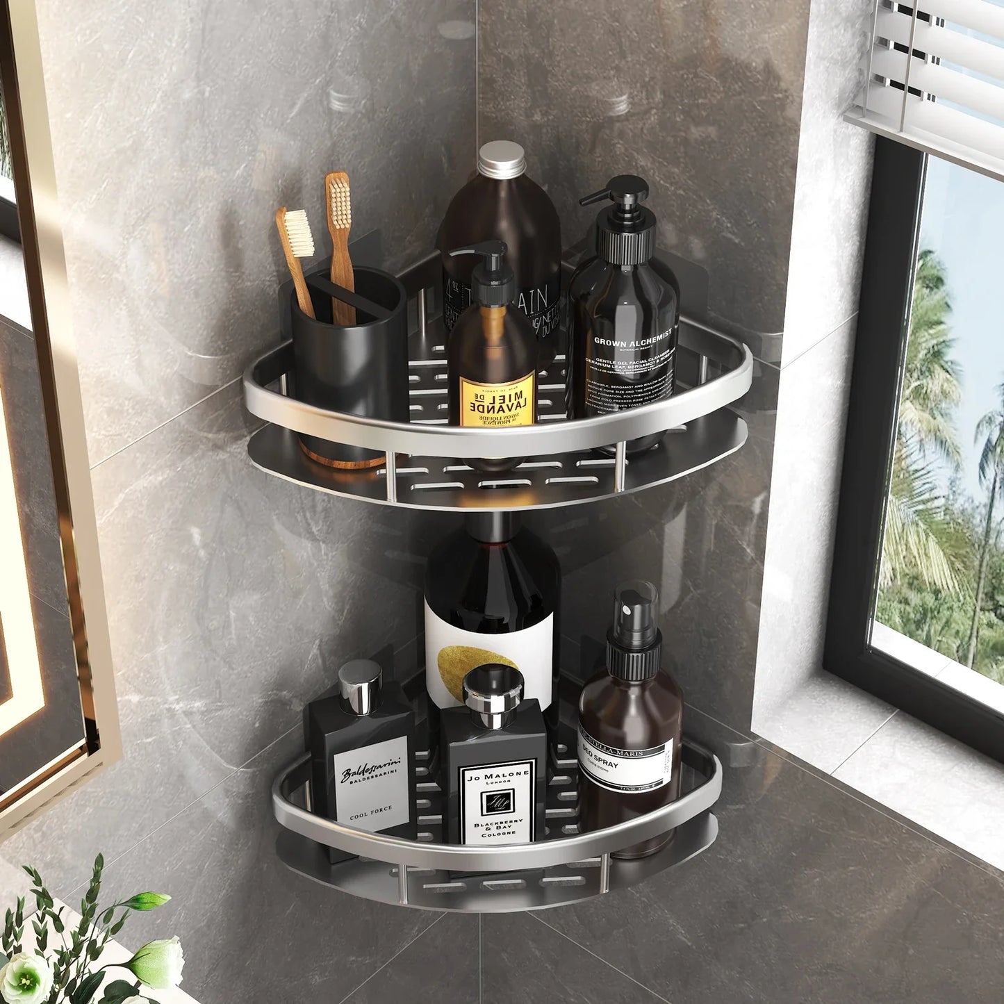 Aluminum Alloy Bathroom Shelf - No Drill Kitchen Storage Organizer, Shampoo Rack, Shower Shelf, Easy Install Bathroom Accessories
