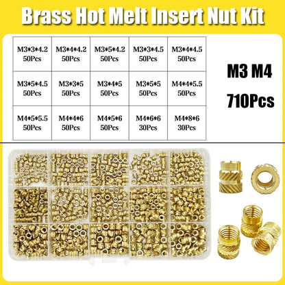Brass Threaded Insert Nut Kit M2–M8 – Heat Set Knurled Copper Nuts for 3D Printing & Plastic Injection