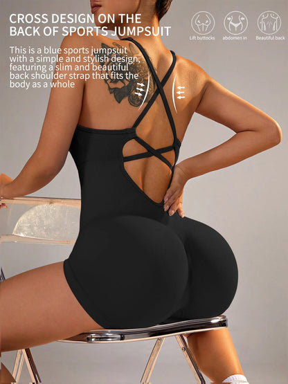 Women’s One-Piece Yoga Jumpsuit – Skinny Fit Short Sports Bodysuit for Gym, Fitness, Stretch Workout Activewear Tracksuit