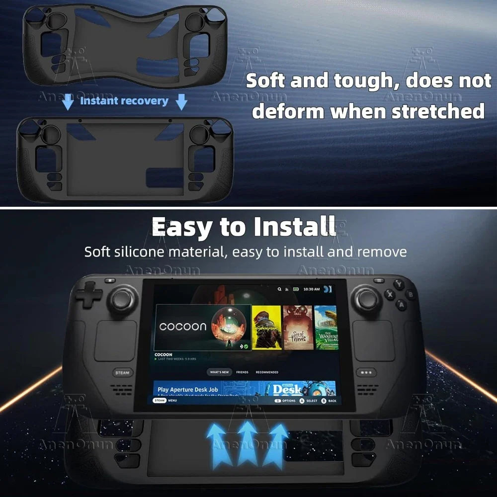 Steam Deck Protective Case - Soft Silicone Anti-Fall Cover with Folding Stand Anti-Slip Gaming Accessories