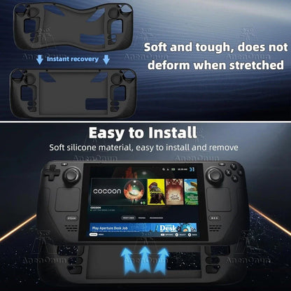 Steam Deck Protective Case - Soft Silicone Anti-Fall Cover with Folding Stand Anti-Slip Gaming Accessories