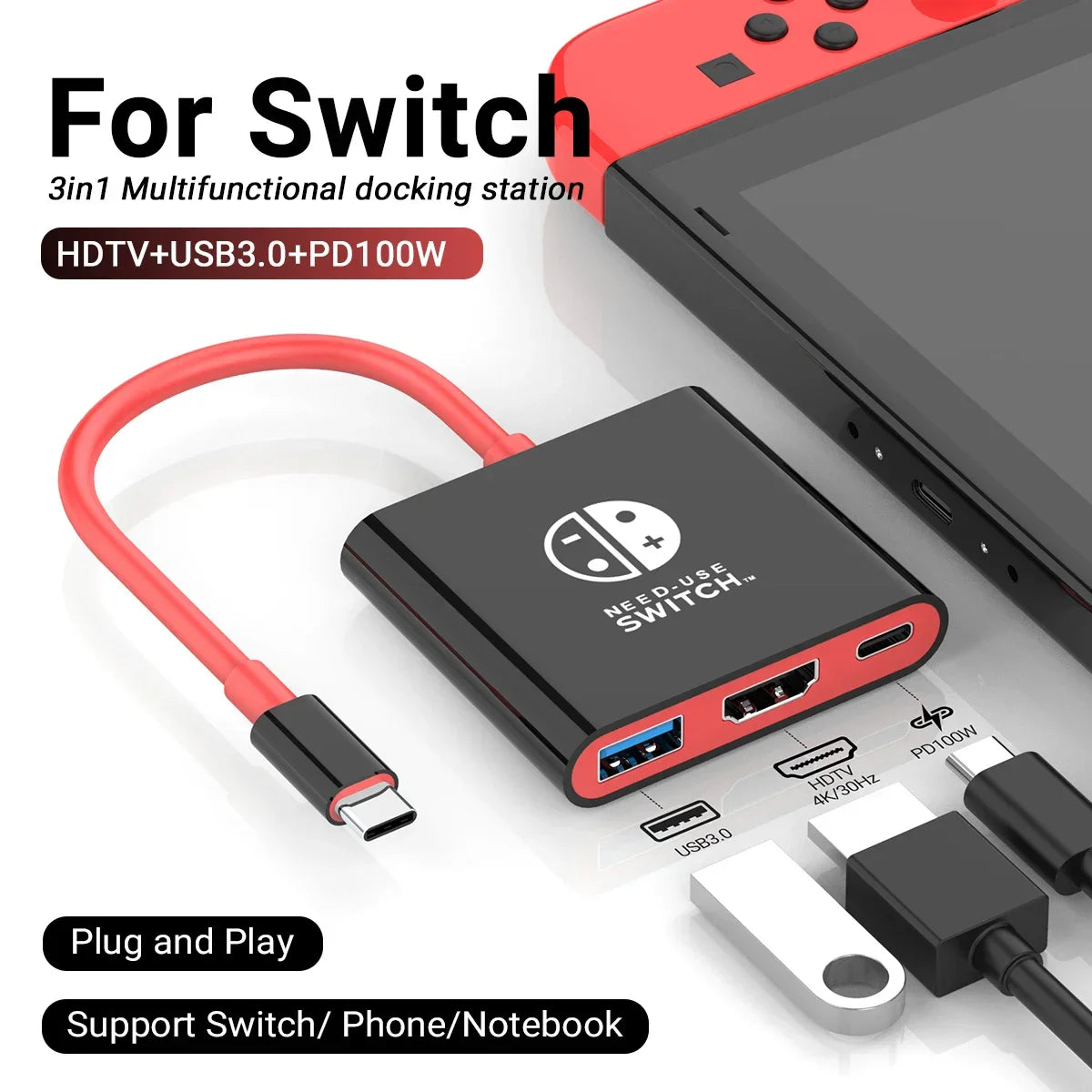 Switch Portable Type-C Docking Station – HDMI & USB 3.0 Hub, Compact Travel & Gaming Adapter