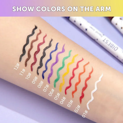 12 Colors Waterproof Matte Liquid Eyeliner Pen – Long-Lasting Green, Yellow, Purple, Blue, White Eyeliner