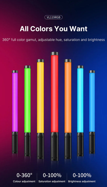 Ulanzi VL119 19.68" Handheld RGB LED Stick Light – Colorful Photography Wand with CRI 95+, 2500K-9000K Studio Lamp