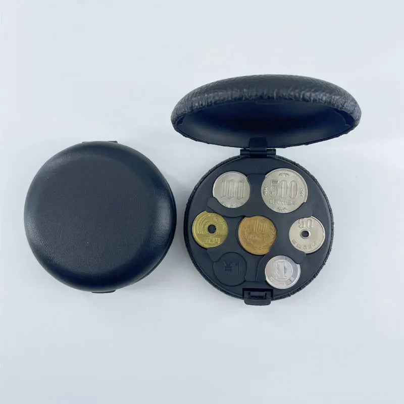 Round Japanese Coin Dispenser – Aluminum Alloy & Plastic Coin Purse Storage Wallet Holder