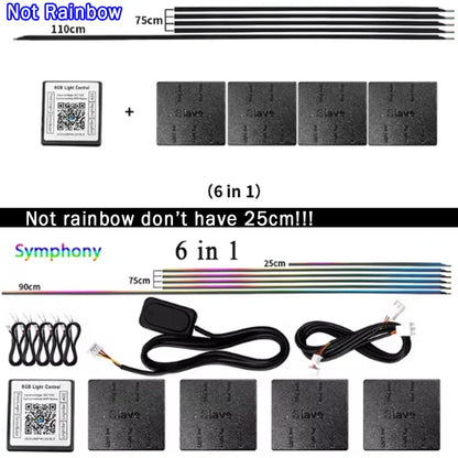 10/14/18-in-1 LED Car Ambient Lights – 213 64 Color RGB Bluetooth Rainbow Acrylic Strips, Atmosphere Lamp Kit 12V