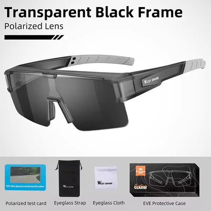 WEST BIKING Large Frame Cycling Glasses — Polarized Photochromic Sunglasses Fit Over Myopic Goggles