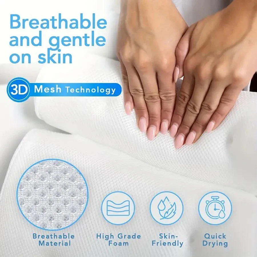 Spa Bathtub Pillow with Anti-Slip Suction Cups – Neck and Back Support for Bathtub and Bathroom Accessory