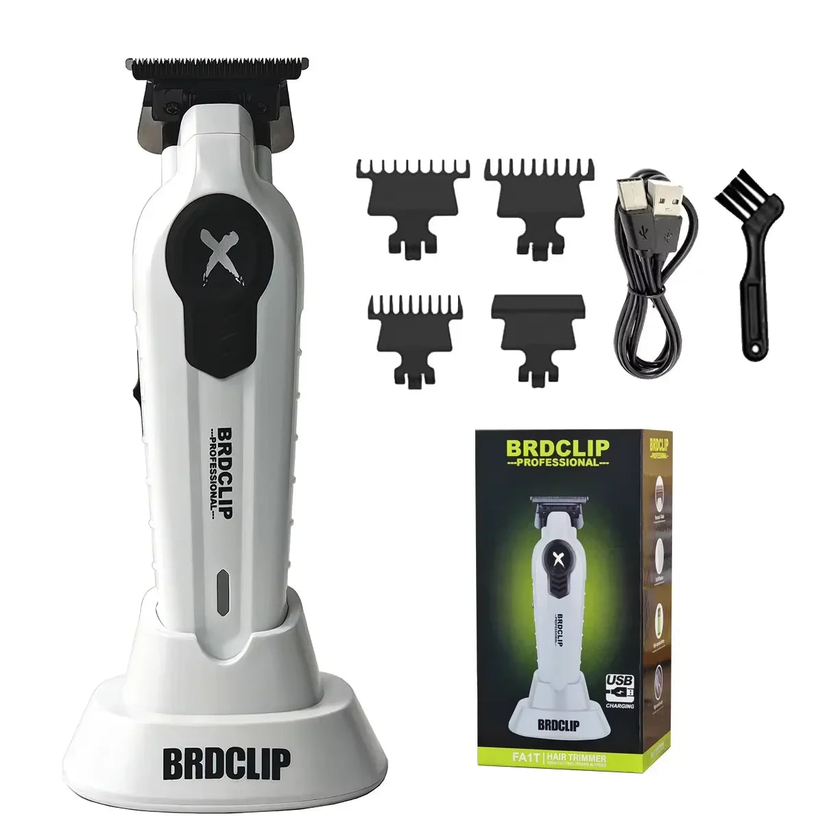 2025 BRDCLIP FA1T Green Professional Hair Trimmer — Barber Carving Electric Clipper with Gradient Finish & Charger Stand